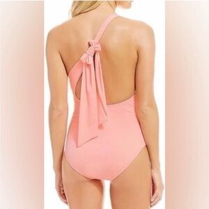 Cremieux One Shoulder One Piece Bow Bathing Suit, Pinky Peach, size Small